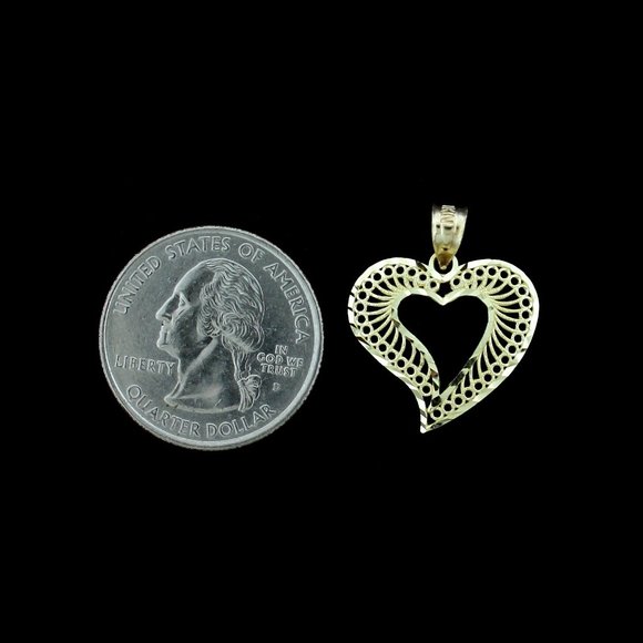 10K Yellow Gold Diamond Cut Heart Pendant - Picture 3 of 6